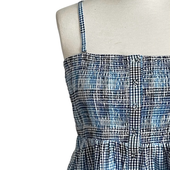 Topshop Blue Plaid Smocked Midi Dress - Picture 5 of 9